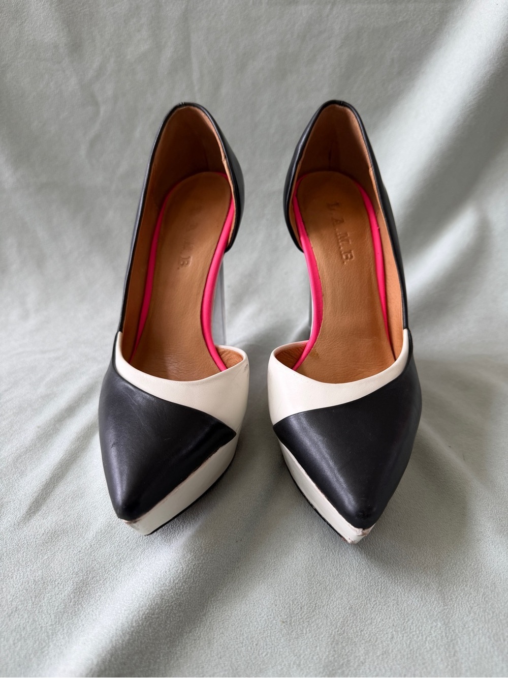 L.A.M.B. Connor Wedge Platform Pumps With Acrylic Heels Size 6.5 M - Picture 2 of 9